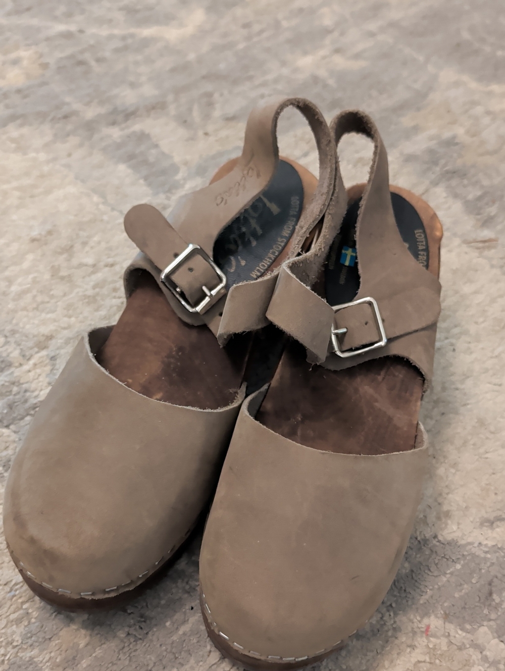 Lotta From Stockholm Taupe Leather Slingback Clogs